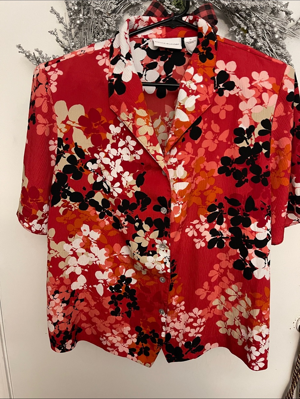 Alfred Dunner Red Floral Button-Down Blouse